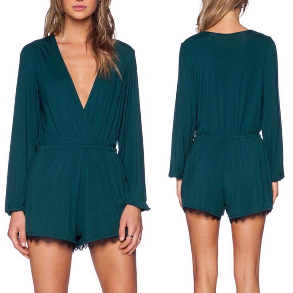 NEW Lovers + Friends Long Sleeve Lace Trim Romper
